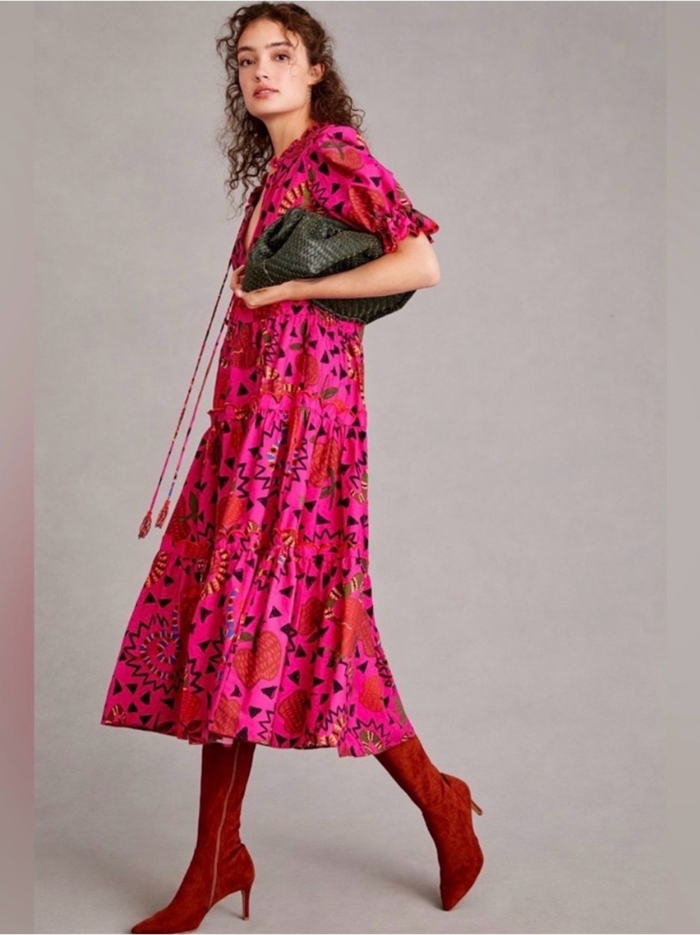 FARM Rio Pink & Red Patterned Midi Dress - Picture 2 of 8
